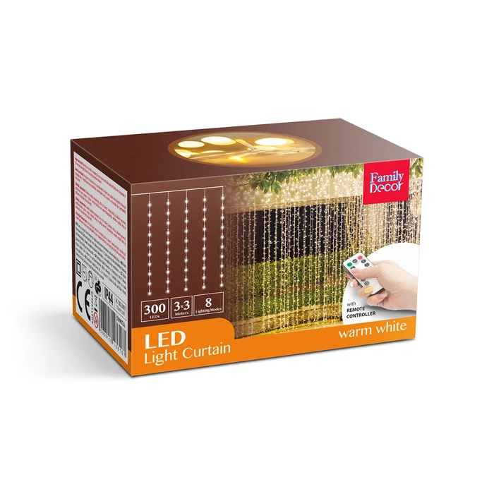 Family LED fényfüggöny 300 db meleg fehér 3x3 m 230V távirányítós 58907A