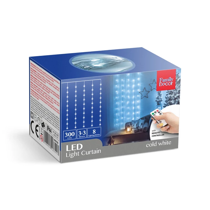 Family microLED fényfüggöny 300 db hideg fehér 3x3 m 230V távirányítós 58905B