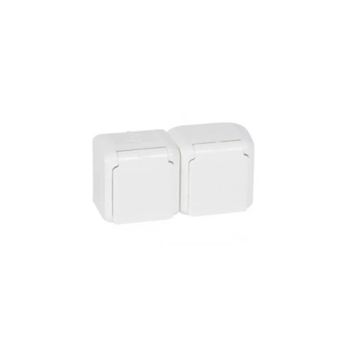 Forix IP44 fk 2x2P+F földelt csatlakozóaljzat, 16A, csapófedéllel, gyv, fehér