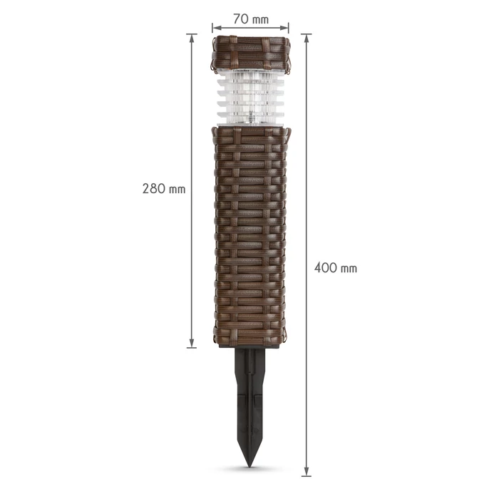 Garden of Eden kültéri LED-es leszúrható rattan hatású barna szolár lámpa hidegfehér 100mAh 7x7x28cm 11727