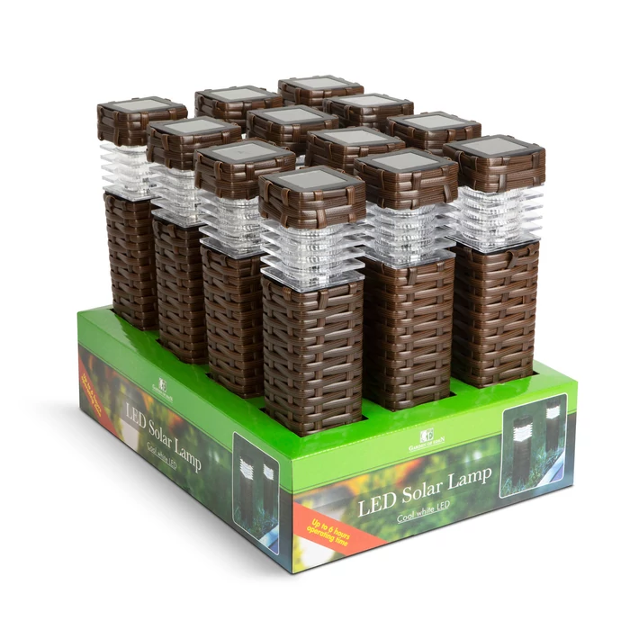 Garden of Eden kültéri LED-es leszúrható rattan hatású barna szolár lámpa hidegfehér 100mAh 7x7x28cm 11727