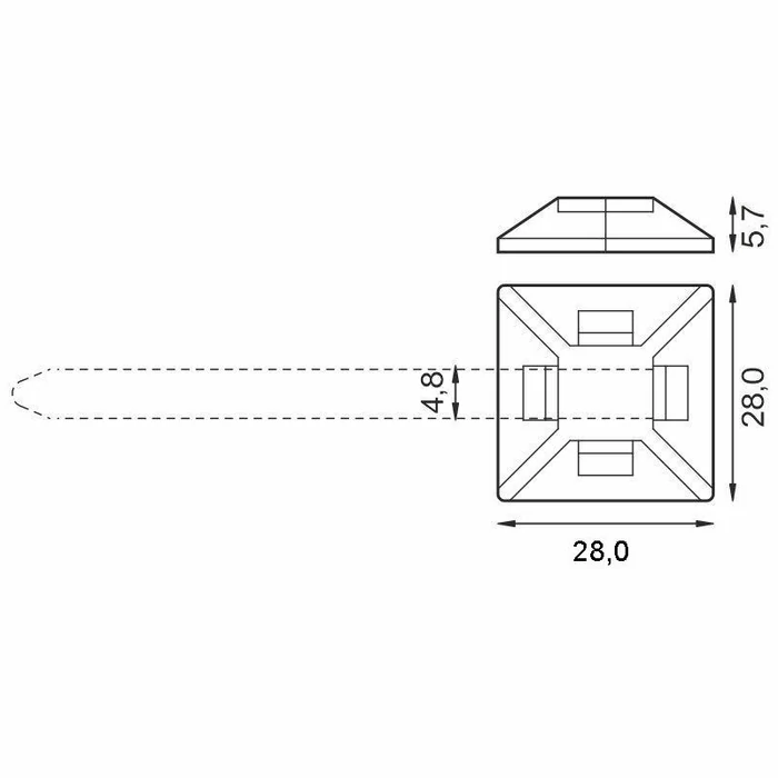 Nedes fekete öntapadós talp kábelkötegelőhöz gyorskötözőhöz 28x28mm max 4,8mm TMA2828/BK