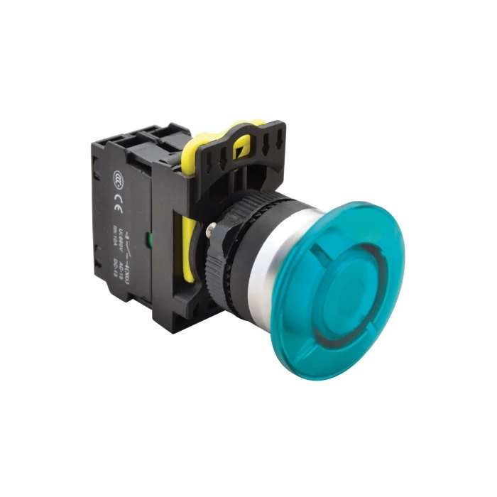 Gombafejű világító nyomógomb,kék1×NO, 5A/230V AC-15, IP65, 40mm, LED 230V AC/DC