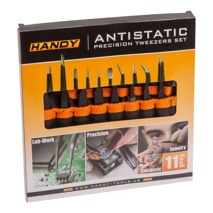 Handy precíziós csipesz szett antisztatikus 11 részes matt fekete 10779B