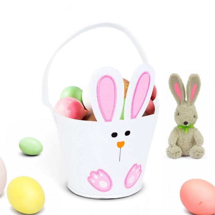 Húsvéti dekoráció nyuszi kosár 18x16 cm fehér CMK-7848 ó