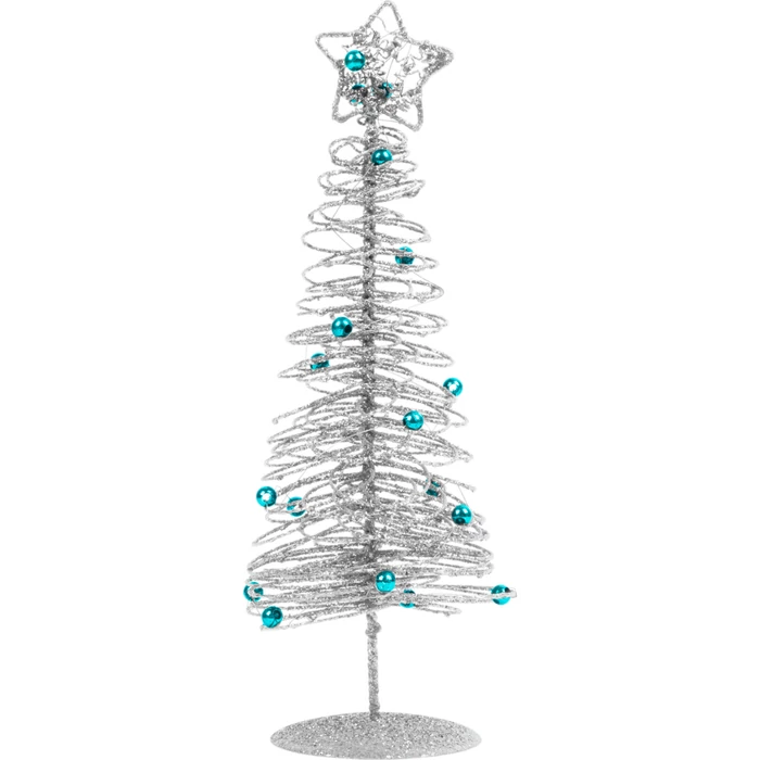 Karácsonyi glitteres, ezüst színű fém karácsonyfa, 28 cm 58622C