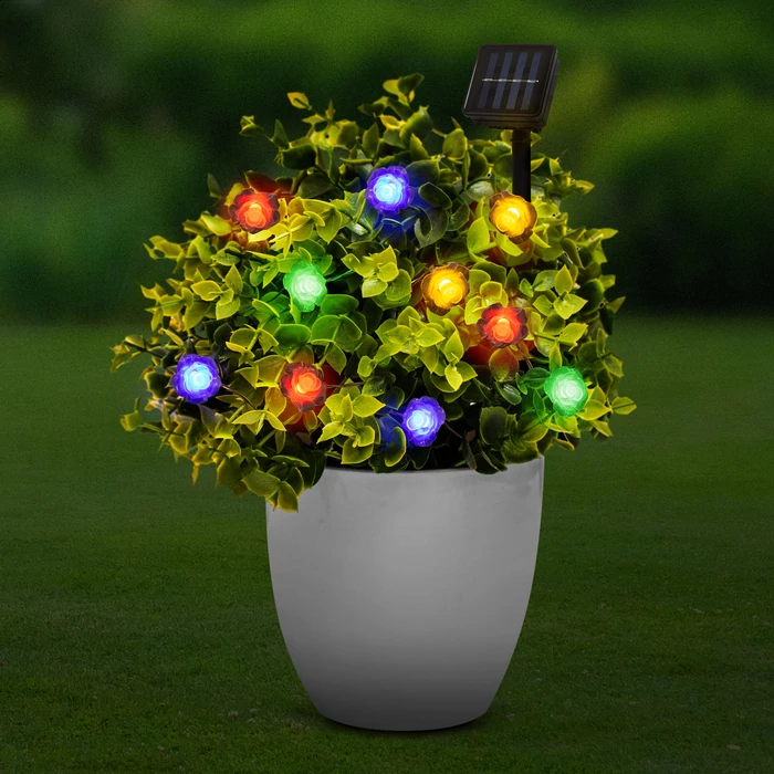 Kültéri LED-es szolár virág fényfüzér 600mAh 2,3m 58218B
