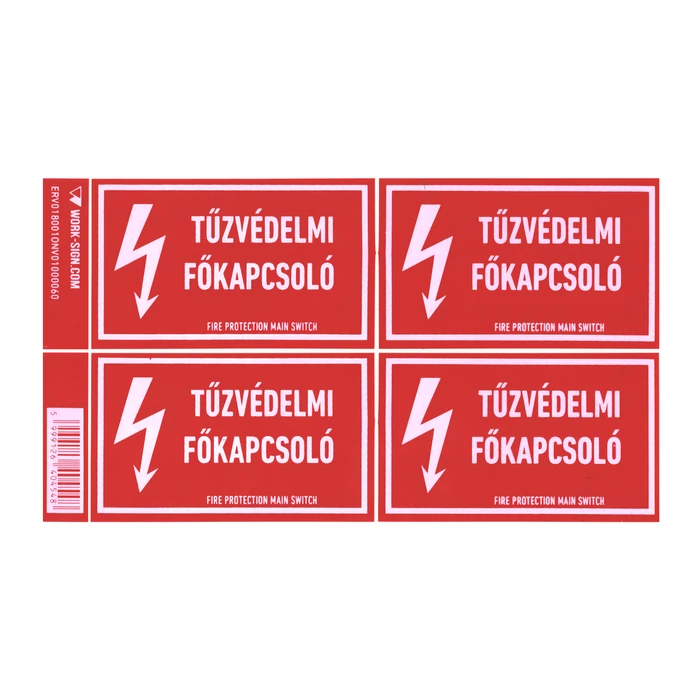 Matrica 100x60 mm Tűzvédelmi Főkapcsoló jelzéssel ERVT18/01V217