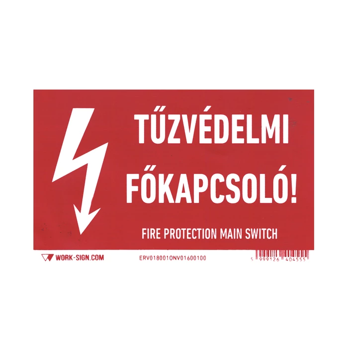 Matrica 160x100 mm Tűzvédelmi Főkapcsoló! jelzéssel ERVT18/01V227