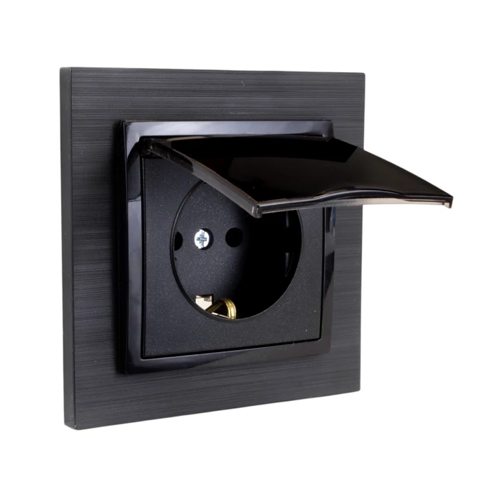 Olbia Electric TITAN 2P+F dugalj csapófedéllel kerettel fekete BS-TN.S.CAP
