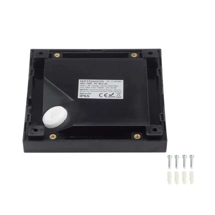 Optonica LED lépcsővilágító lámpa fekete 2W 80lm 3000K négyzet IP65 7509