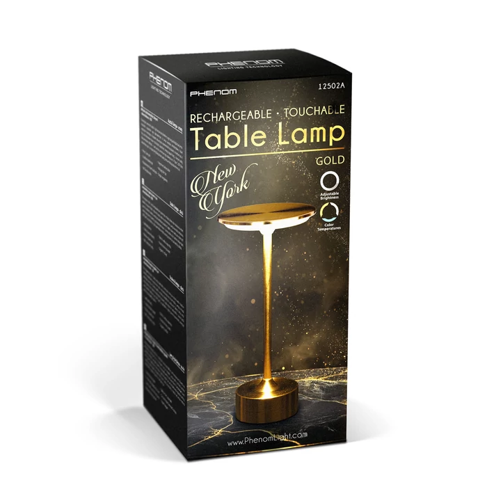 Phenom New York LED asztali lámpa arany akkumulátoros USB-C 12502A