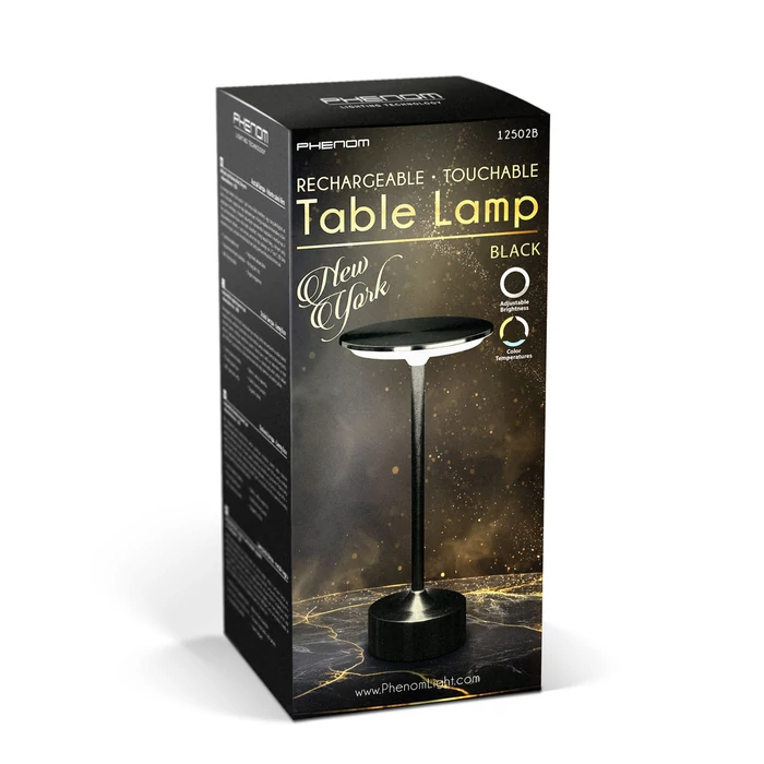 Phenom New York LED asztali lámpa fekete akkumulátoros USB-C 12502B