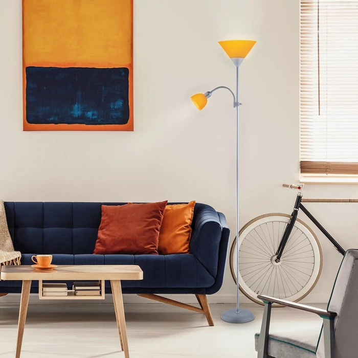 Rábalux Action hagyományos megjelenésű ezüst-narancssárga állólámpa olvasókarral E27 100W + E14 25W 4026