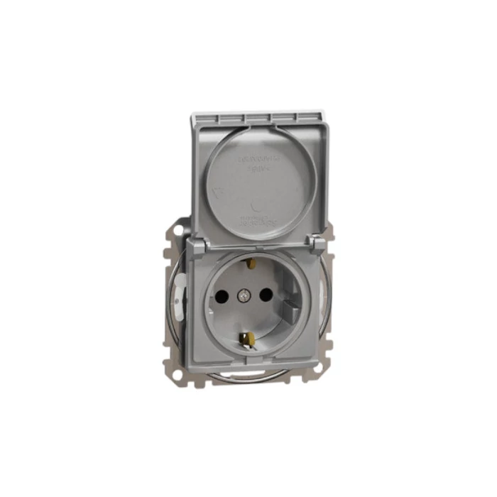 Schneider Sedna Design 2P+F dugalj gyermekvédelemmel csapófedéllel alumínium IP44 SDD213023