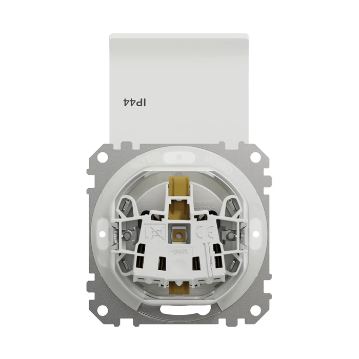Schneider Sedna Design konnektor 2P+F dugalj keret nélkül fehér csapófedeles IP44 SDD211023