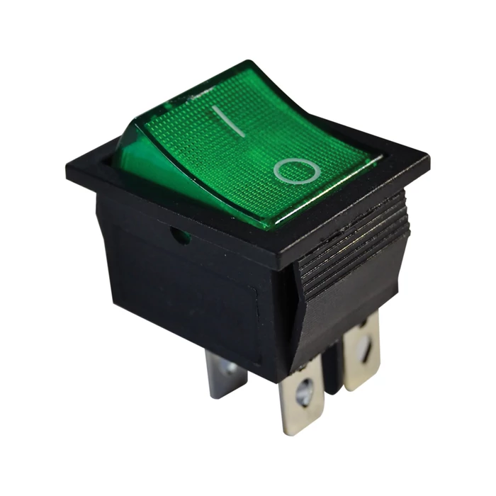 Tracon 2 állású billenő kapcsoló kétpólusú BE-KI zöld világító 0-I felirat 4 érintkező 16A 250V TES-44