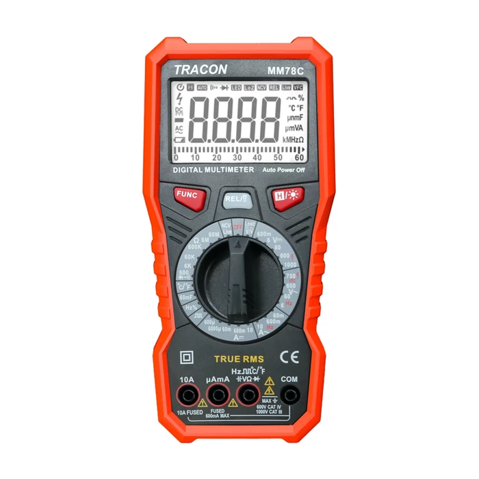 Tracon digitális multiméter ACV, DCV, ACA, DCA, TRMS, Ohm, Hz, C, °C, dioda, NCV, signal MM78C