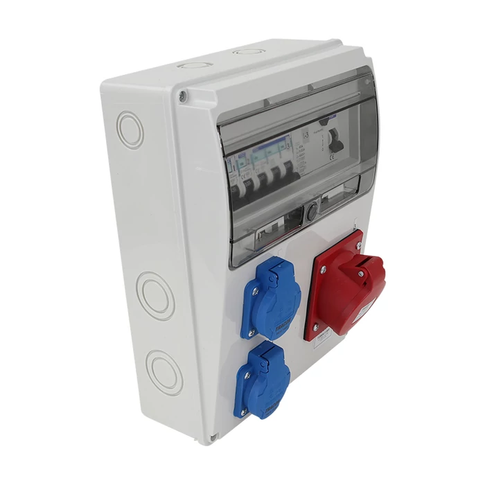 Tracon ipari csatlakozó doboz védelemmel 5P 16A + 2x2P+F szerelt vezetékelt TDB04-11MV