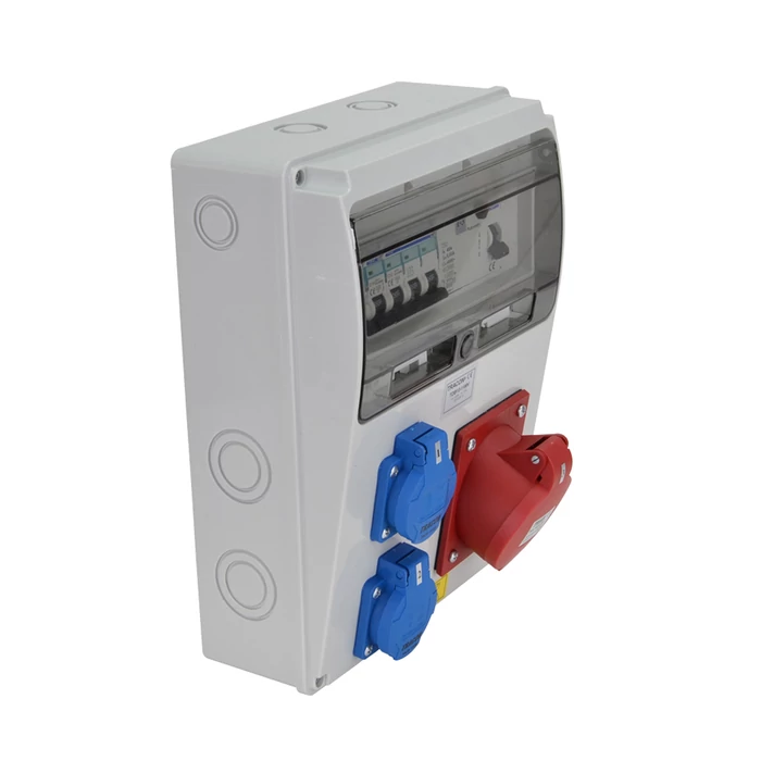 Tracon ipari csatlakozó doboz védelemmel 11 modul 5P 32A + 2x2P+F IP44 TDB10-11MV