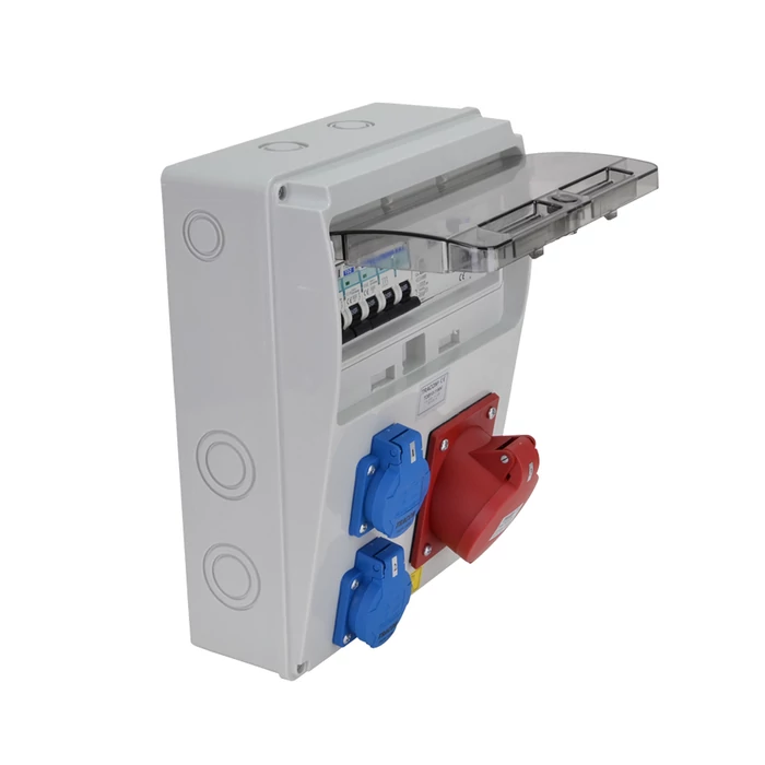 Tracon ipari csatlakozó doboz védelemmel 11 modul 5P 32A + 2x2P+F IP44 TDB10-11MV