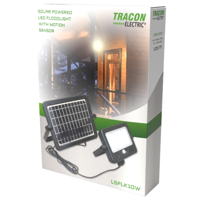 Tracon napelemes LED fényvető mozgásérzékelővel 10W 4000K 1100lm LSFLK10W