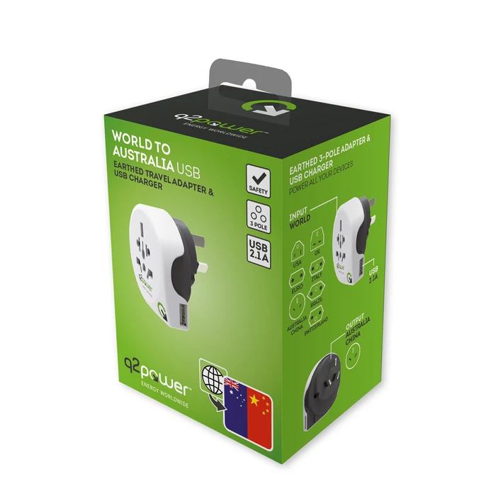 Q2 POWER Utazóadapter World to Australia USB 100-250 V 1.100170