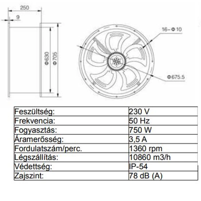 VK-630 Ipari elszívó csőventilátor 10860m3/h
